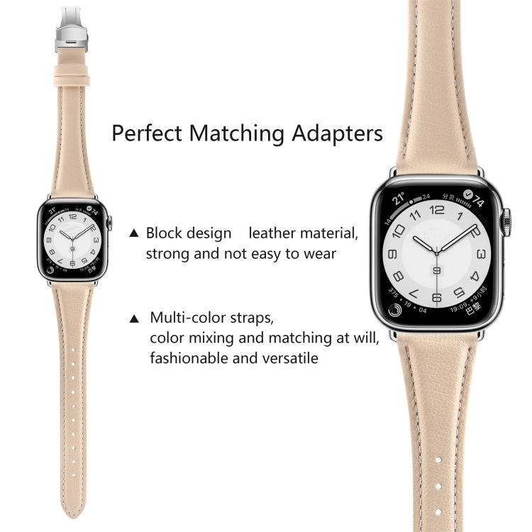 For Apple Watch Series 4 44mm Plain Leather Butterfly Buckle Watch Band(Apricot+Silver) - free shipping - PMC TechLife - Order now!