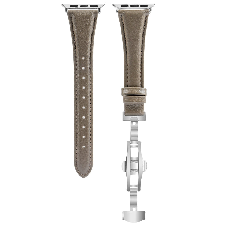 For Apple Watch Series 4 40mm Plain Leather Butterfly Buckle Watch Band(Gray+Silver) - free shipping - PMC TechLife - Order now!