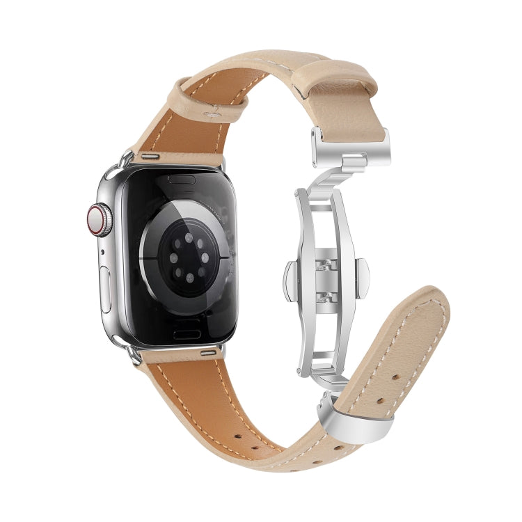 For Apple Watch Series 4 40mm Plain Leather Butterfly Buckle Watch Band(Apricot+Silver) - free shipping - PMC TechLife - Order now!