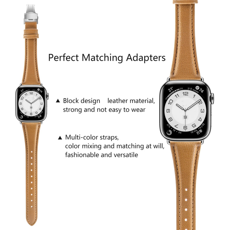 For Apple Watch Series 4 40mm Plain Leather Butterfly Buckle Watch Band(Brown+Silver) - free shipping - PMC TechLife - Order now!