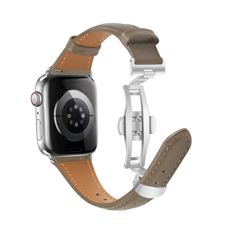 For Apple Watch Series 3 38mm Plain Leather Butterfly Buckle Watch Band(Gray+Silver) - free shipping - PMC TechLife - Order now!