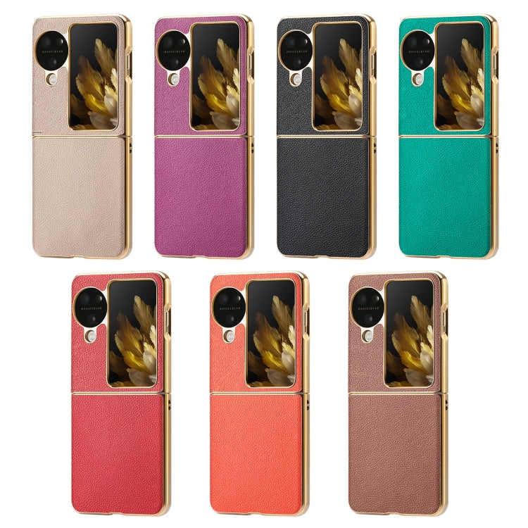 For OPPO Find N3 Flip Litchi Leather Electroplating Shockproof Phone Case(Green) - OPPO Cases by PMC TechLife | Online Shopping South Africa | PMC TechLife | Buy Now Pay Later Mobicred