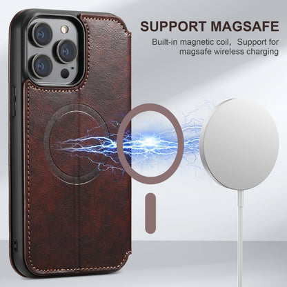 For iPhone 16 Suteni J05 Leather Magnetic MagSafe Phone Case(Brown) - iPhone 16 Cases by Suteni | Online Shopping South Africa | PMC Jewellery | Buy Now Pay Later Mobicred