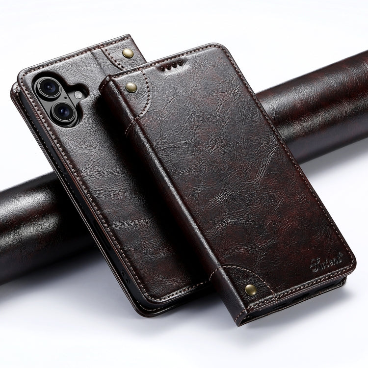 For iPhone 16 Plus Suteni Baroque Calf Texture Buckle Wallet Leather Phone Case(Brown) - iPhone 16 Plus Cases by Suteni | Online Shopping South Africa | PMC Jewellery | Buy Now Pay Later Mobicred