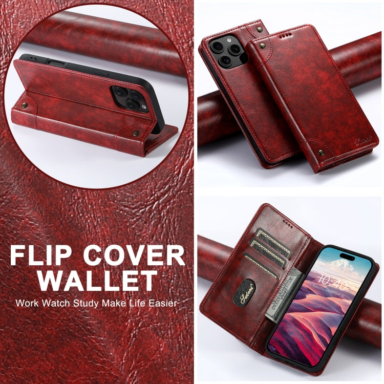 For iPhone 16 Plus Suteni Baroque Calf Texture Buckle Wallet Leather Phone Case(Red) - iPhone 16 Plus Cases by Suteni | Online Shopping South Africa | PMC Jewellery | Buy Now Pay Later Mobicred