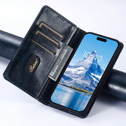 For iPhone 16 Plus Suteni Baroque Calf Texture Buckle Wallet Leather Phone Case(Blue) - iPhone 16 Plus Cases by Suteni | Online Shopping South Africa | PMC Jewellery | Buy Now Pay Later Mobicred