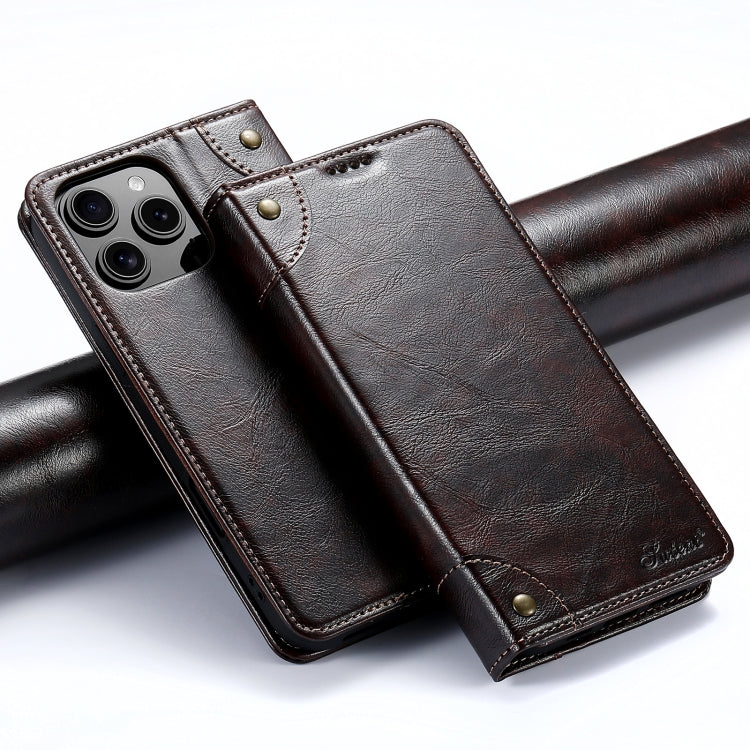 For iPhone 16 Pro Max Suteni Baroque Calf Texture Buckle Wallet Leather Phone Case(Brown) - iPhone 16 Pro Max Cases by Suteni | Online Shopping South Africa | PMC Jewellery | Buy Now Pay Later Mobicred