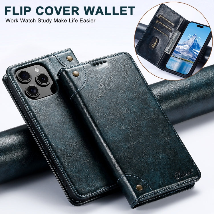 For iPhone 16 Pro Max Suteni Baroque Calf Texture Buckle Wallet Leather Phone Case(Blue) - iPhone 16 Pro Max Cases by Suteni | Online Shopping South Africa | PMC Jewellery | Buy Now Pay Later Mobicred