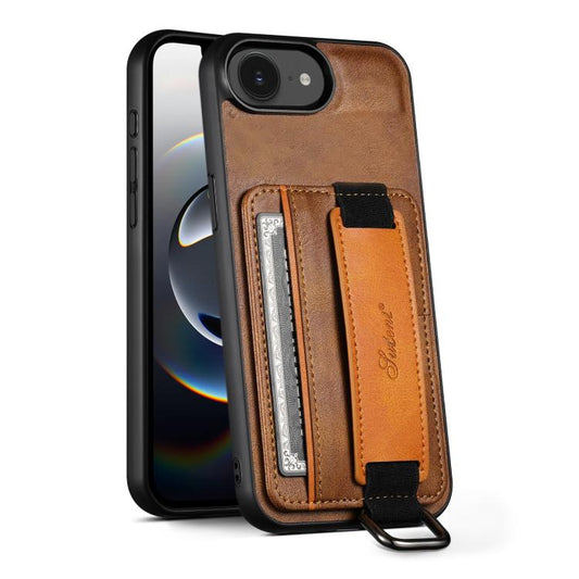 For iPhone 16e Suteni H13 Card Wallet Wrist Strap Holder PU Phone Case(Brown) - iPhone 16e Cases by Suteni | Online Shopping South Africa | PMC Jewellery | Buy Now Pay Later Mobicred