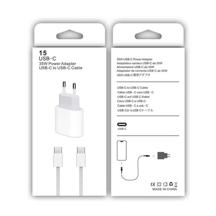 PD35W USB-C / Type-C Port Charger with 1m Type-C to Type-C Data Cable, EU Plug - USB Charger by PMC TechLife | Online Shopping South Africa | PMC TechLife