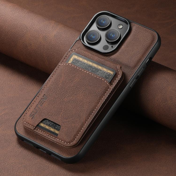 For iPhone 16e Suteni H02 Litchi Leather Card Wallet Stand Back Phone Case(Brown) - iPhone 16e Cases by Suteni | Online Shopping South Africa | PMC TechLife | Buy Now Pay Later Mobicred