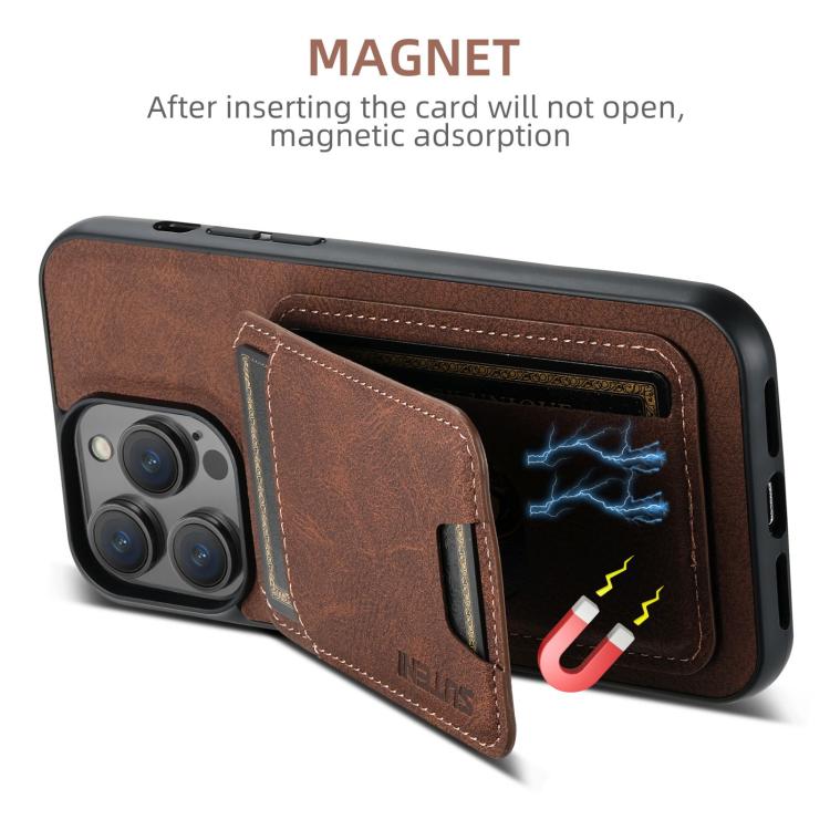 For iPhone 16e Suteni H02 Litchi Leather Card Wallet Stand Back Phone Case(Brown) - iPhone 16e Cases by Suteni | Online Shopping South Africa | PMC TechLife | Buy Now Pay Later Mobicred