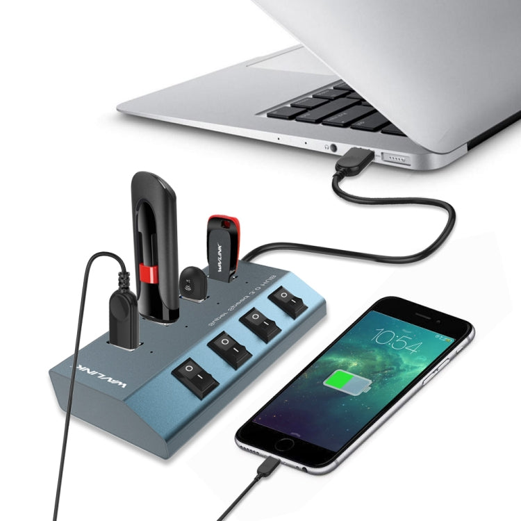 WAVLINK WL-UH3049 USB 3.0 4-Ports Desktop Fast Charger Station with Independent Switch(UK Plug) - USB 3.0 HUB by WAVLINK | Online Shopping South Africa | PMC Jewellery | Buy Now Pay Later Mobicred