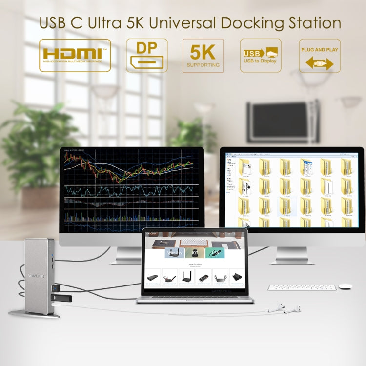 WAVLINK WL-UG69DK7 Laptops Type-C Universal Desktop Docking Station Aluminum Alloy HUB Adapter(EU Plug) - free shipping - PMC TechLife - Order now!