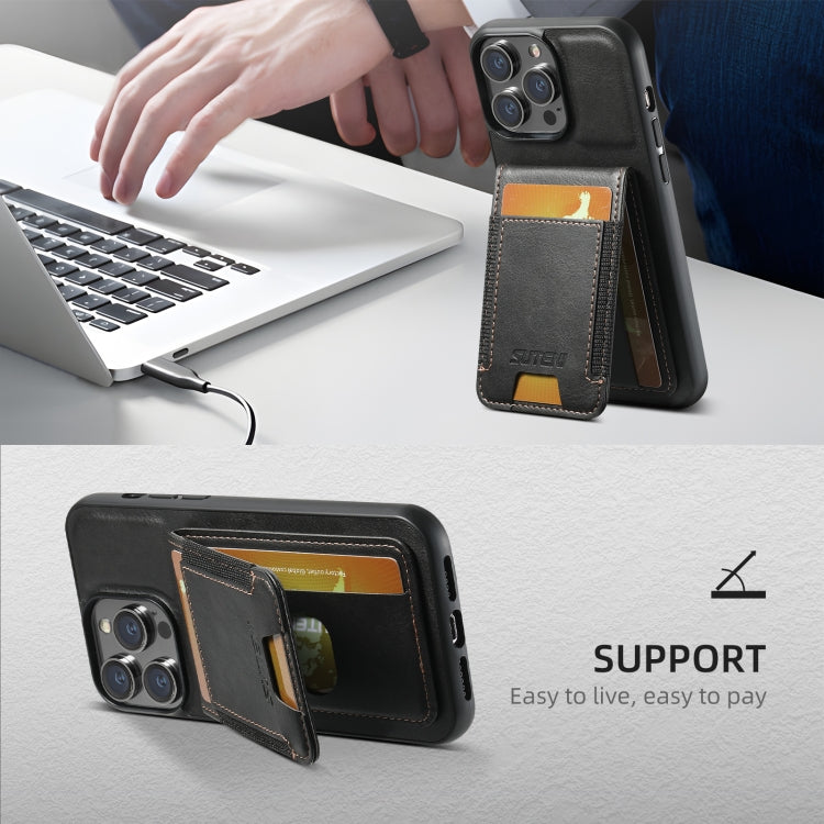 For iPhone 16 Pro Max Suteni H03 Oil Wax Leather Wallet Stand Back Phone Case(Black) - free shipping - PMC Jewellery - Order now!