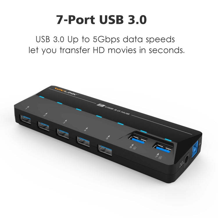 WAVLINK WL-UH3073D USB3.0 HUB Adapter 7-Port Docking Station with Individual Switch(AU Plug) - USB 3.0 HUB by WAVLINK | Online Shopping South Africa | PMC Jewellery | Buy Now Pay Later Mobicred