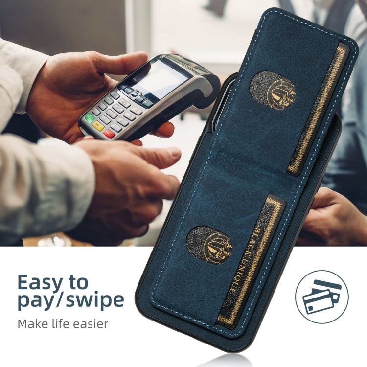 For iPhone 16 Suteni H03 Litchi Leather Card Bag Stand Back Phone Case(Blue) - free shipping - PMC Jewellery - Order now!