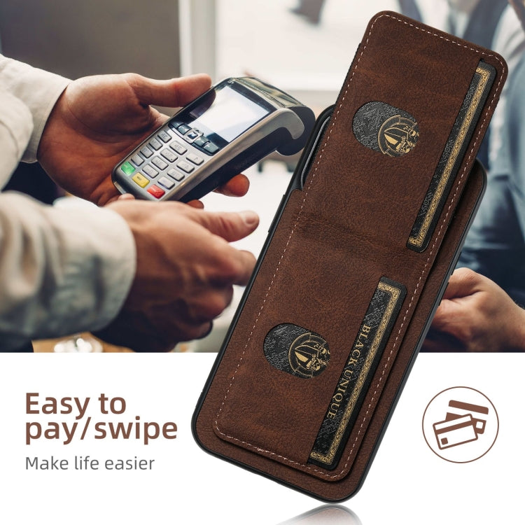 For iPhone 16 Plus Suteni H03 Litchi Leather Card Bag Stand Back Phone Case(Brown) - free shipping - PMC Jewellery - Order now!