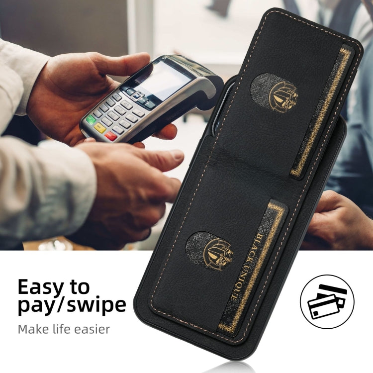 For iPhone 16 Pro Max Suteni H03 Litchi Leather Card Bag Stand Back Phone Case(Black) - free shipping - PMC Jewellery - Order now!