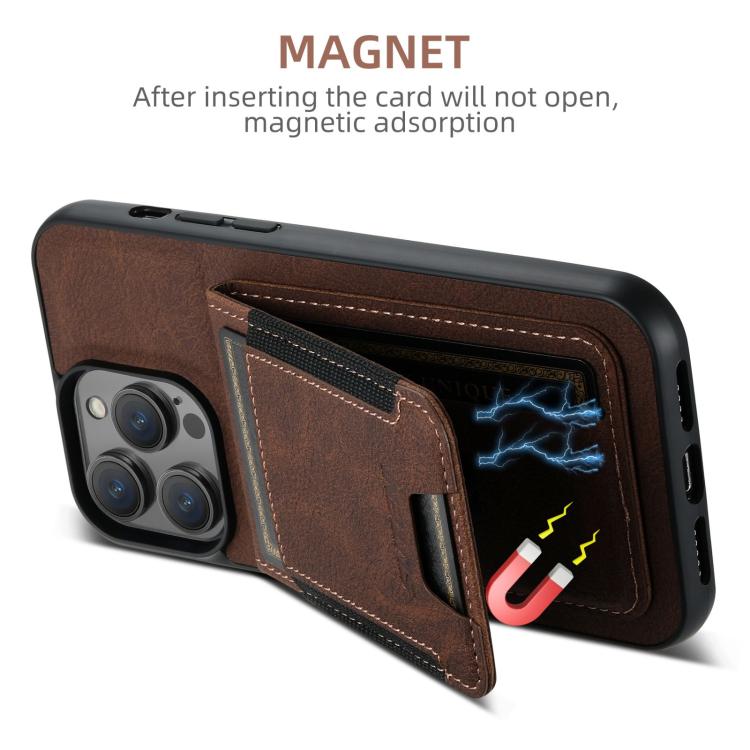 For iPhone 16e Suteni H03 Litchi Leather Card Bag Stand Back Phone Case(Brown) - free shipping - PMC TechLife - Order now!