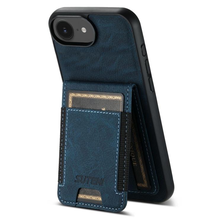 For iPhone 16e Suteni H03 Litchi Leather Card Bag Stand Back Phone Case(Blue) - iPhone 16e Cases by Suteni | Online Shopping South Africa | PMC TechLife | Buy Now Pay Later Mobicred