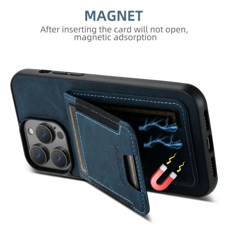 For iPhone 16e Suteni H03 Litchi Leather Card Bag Stand Back Phone Case(Blue) - iPhone 16e Cases by Suteni | Online Shopping South Africa | PMC TechLife | Buy Now Pay Later Mobicred