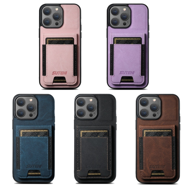 For iPhone 16 Pro Max Suteni H03 Litchi Leather Card Bag Stand Back Phone Case(Black) - free shipping - PMC Jewellery - Order now!