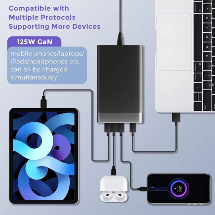 GAN 125W PD65W Dual Type-C + QC3.0 USB Multi Compatible Notebook Adapter EU Plug - Cable & Adapter by PMC Jewellery | Online Shopping South Africa | PMC Jewellery | Buy Now Pay Later Mobicred