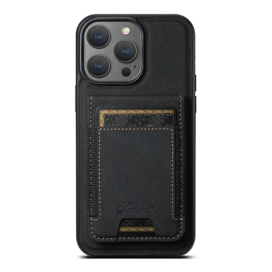 For iPhone 15 Pro Max Suteni H17 Litchi Texture Leather MagSafe Detachable Wallet Phone Case(Black) - iPhone 15 Pro Max Cases by Suteni | Online Shopping South Africa | PMC Jewellery | Buy Now Pay Later Mobicred