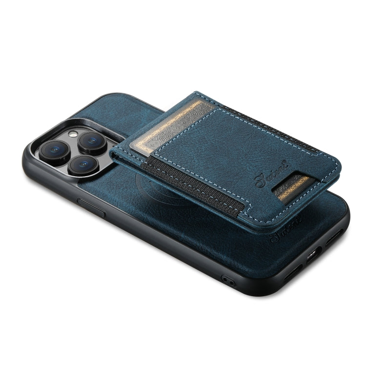 For iPhone 15 Pro Max Suteni H17 Litchi Texture Leather MagSafe Detachable Wallet Phone Case(Blue) - iPhone 15 Pro Max Cases by Suteni | Online Shopping South Africa | PMC Jewellery | Buy Now Pay Later Mobicred