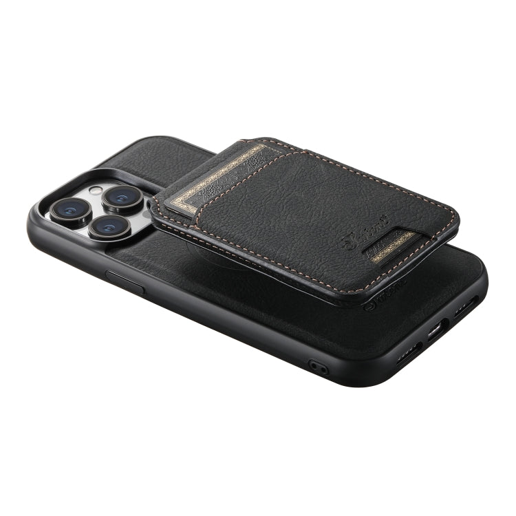 For iPhone 15 Suteni H17 Litchi Texture Leather MagSafe Detachable Wallet Phone Case(Black) - iPhone 15 Cases by Suteni | Online Shopping South Africa | PMC Jewellery | Buy Now Pay Later Mobicred