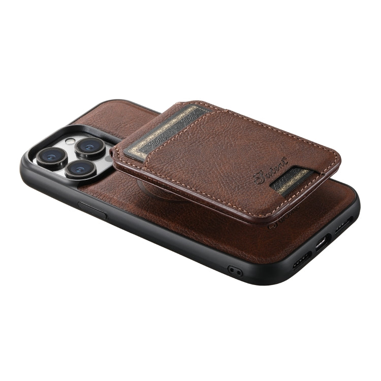 For iPhone 14 Suteni H17 Litchi Texture Leather MagSafe Detachable Wallet Phone Case(Brown) - iPhone 14 Cases by Suteni | Online Shopping South Africa | PMC Jewellery | Buy Now Pay Later Mobicred