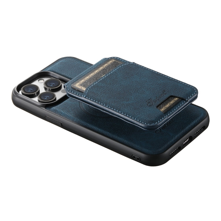 For iPhone 14 Suteni H17 Litchi Texture Leather MagSafe Detachable Wallet Phone Case(Blue) - iPhone 14 Cases by Suteni | Online Shopping South Africa | PMC Jewellery | Buy Now Pay Later Mobicred