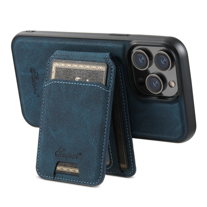 For iPhone 14 Pro Suteni H17 Litchi Texture Leather MagSafe Detachable Wallet Phone Case(Blue) - iPhone 14 Pro Cases by Suteni | Online Shopping South Africa | PMC Jewellery | Buy Now Pay Later Mobicred