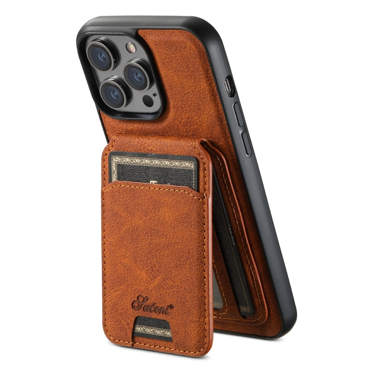 For iPhone 13 Pro Max Suteni H17 Litchi Texture Leather MagSafe Detachable Wallet Phone Case(Khaki) - iPhone 13 Pro Max Cases by Suteni | Online Shopping South Africa | PMC Jewellery | Buy Now Pay Later Mobicred