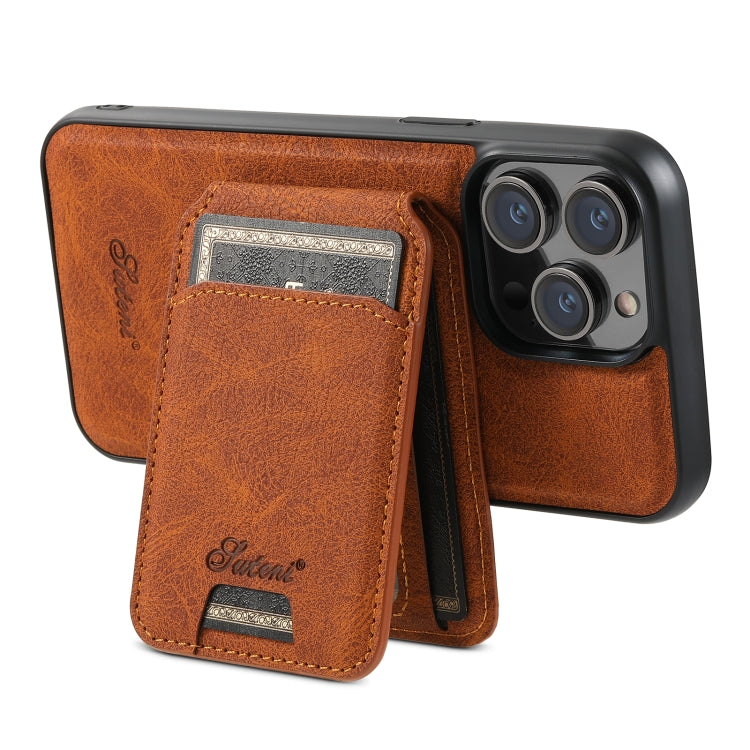 For iPhone 13 Suteni H17 Litchi Texture Leather MagSafe Detachable Wallet Phone Case(Khaki) - iPhone 13 Cases by Suteni | Online Shopping South Africa | PMC Jewellery | Buy Now Pay Later Mobicred