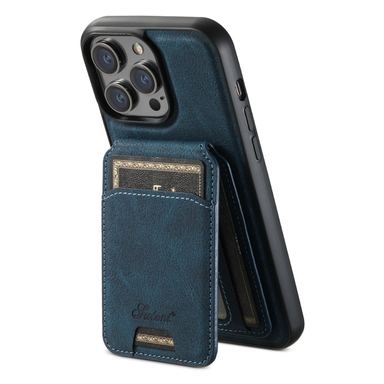 For iPhone 12 Pro Max Suteni H17 Litchi Texture Leather MagSafe Detachable Wallet Phone Case(Blue) - free shipping - PMC Jewellery - Order now!
