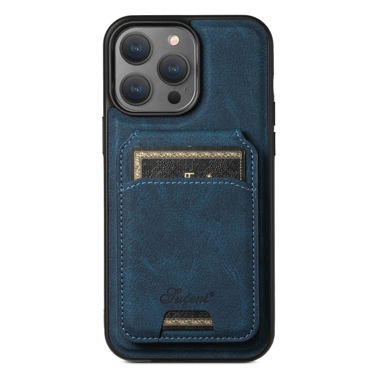 For iPhone 12 Pro Suteni H17 Litchi Texture Leather MagSafe Detachable Wallet Phone Case(Blue) - iPhone 12 / 12 Pro Cases by Suteni | Online Shopping South Africa | PMC Jewellery | Buy Now Pay Later Mobicred