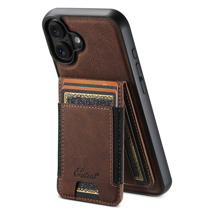 For iPhone 16 Suteni H17 Litchi Texture Leather MagSafe Detachable Wallet Phone Case(Brown) - iPhone 16 Cases by Suteni | Online Shopping South Africa | PMC Jewellery | Buy Now Pay Later Mobicred