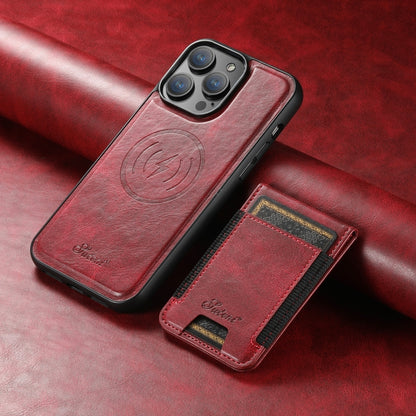 For iPhone 15 Pro Max Suteni H17 Oil Eax Leather MagSafe Detachable Wallet Phone Case(Red) - iPhone 15 Pro Max Cases by Suteni | Online Shopping South Africa | PMC Jewellery | Buy Now Pay Later Mobicred