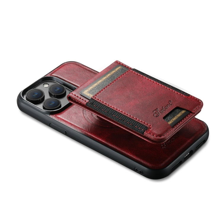 For iPhone 15 Pro Max Suteni H17 Oil Eax Leather MagSafe Detachable Wallet Phone Case(Red) - iPhone 15 Pro Max Cases by Suteni | Online Shopping South Africa | PMC Jewellery | Buy Now Pay Later Mobicred