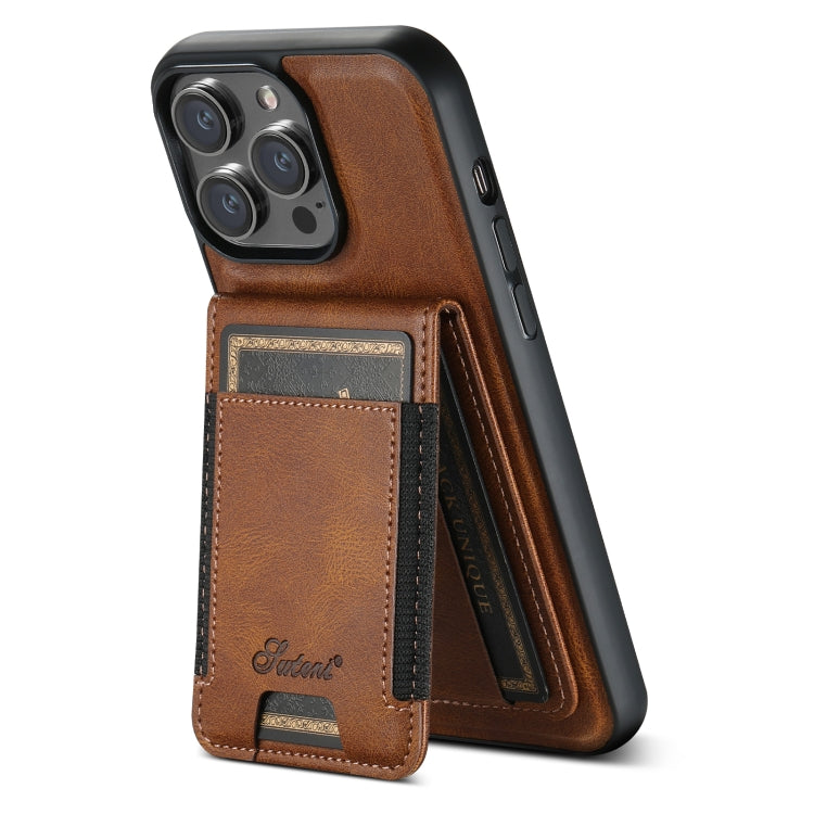 For iPhone 15 Pro Suteni H17 Oil Eax Leather MagSafe Detachable Wallet Phone Case(Brown) - iPhone 15 Pro Cases by Suteni | Online Shopping South Africa | PMC Jewellery | Buy Now Pay Later Mobicred