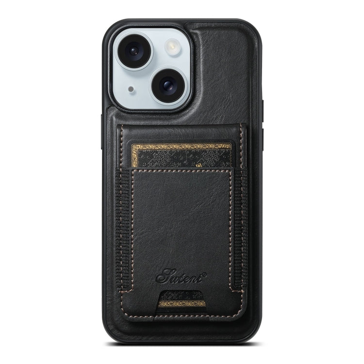 For iPhone 15 Plus Suteni H17 Oil Eax Leather MagSafe Detachable Wallet Phone Case(Black) - iPhone 15 Plus Cases by Suteni | Online Shopping South Africa | PMC Jewellery | Buy Now Pay Later Mobicred