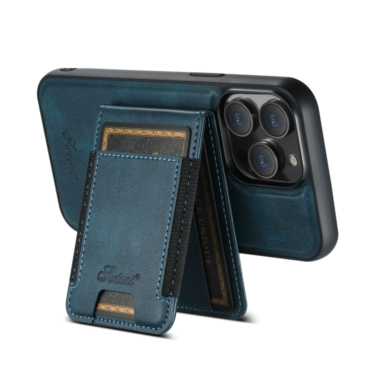 For iPhone 14 Pro Suteni H17 Oil Eax Leather MagSafe Detachable Wallet Phone Case(Blue) - iPhone 14 Pro Cases by Suteni | Online Shopping South Africa | PMC Jewellery | Buy Now Pay Later Mobicred