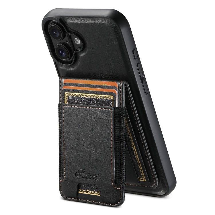 For iPhone 16 Plus Suteni H17 Oil Eax Leather MagSafe Detachable Wallet Phone Case(Black) - iPhone 16 Plus Cases by Suteni | Online Shopping South Africa | PMC Jewellery | Buy Now Pay Later Mobicred