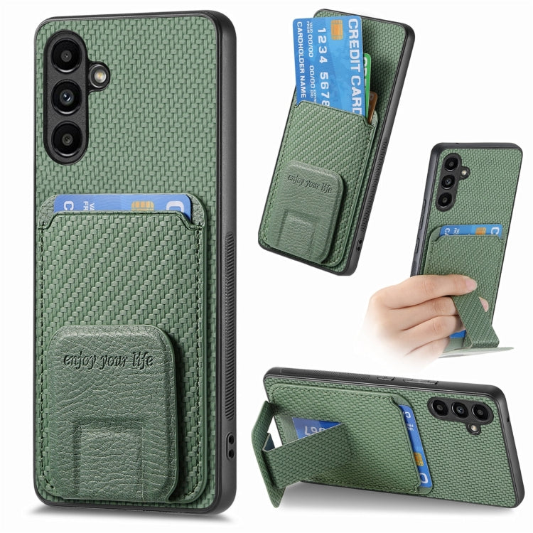 For Samsung Galaxy A25 Carbon Fiber Card Bag Fold Stand Phone Case(Green) - Galaxy Phone Cases by PMC Jewellery | Online Shopping South Africa | PMC Jewellery