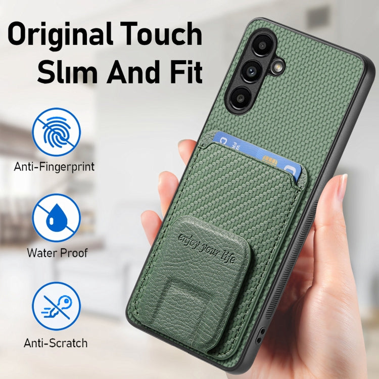 For Samsung Galaxy A25 Carbon Fiber Card Bag Fold Stand Phone Case(Green) - Galaxy Phone Cases by PMC Jewellery | Online Shopping South Africa | PMC Jewellery