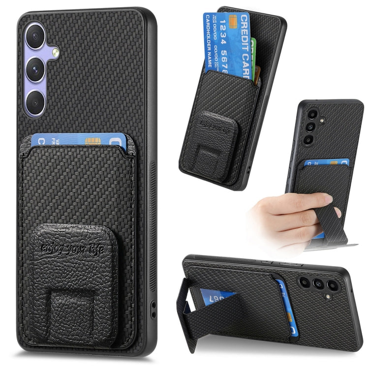 For Samsung Galaxy S25 5G Carbon Fiber Card Bag Fold Stand Phone Case(Black) -  by PMC Jewellery | Online Shopping South Africa | PMC Jewellery | Buy Now Pay Later Mobicred