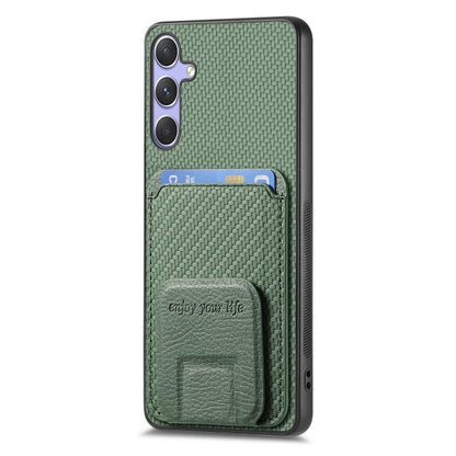 For Samsung Galaxy S25 5G Carbon Fiber Card Bag Fold Stand Phone Case(Green) -  by PMC Jewellery | Online Shopping South Africa | PMC Jewellery | Buy Now Pay Later Mobicred