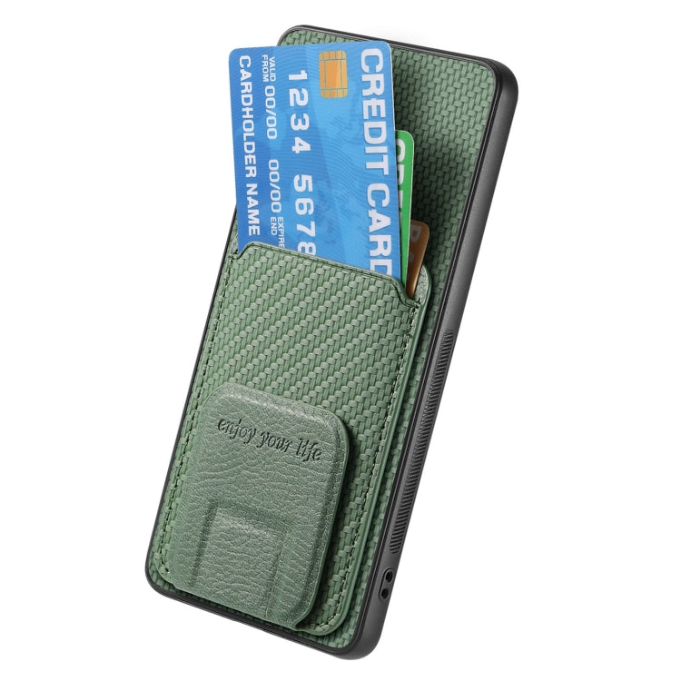 For Samsung Galaxy S25 5G Carbon Fiber Card Bag Fold Stand Phone Case(Green) -  by PMC Jewellery | Online Shopping South Africa | PMC Jewellery | Buy Now Pay Later Mobicred